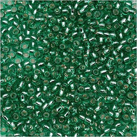 Toho Round Seed Beads Size 11/0, 24B Silver-Lined Dark Peridot/Green ...