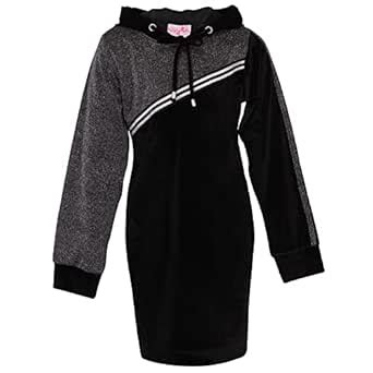 Cutecumber Girls Lurex Fabric & Chenille Solid Black Hoodie Dress ...