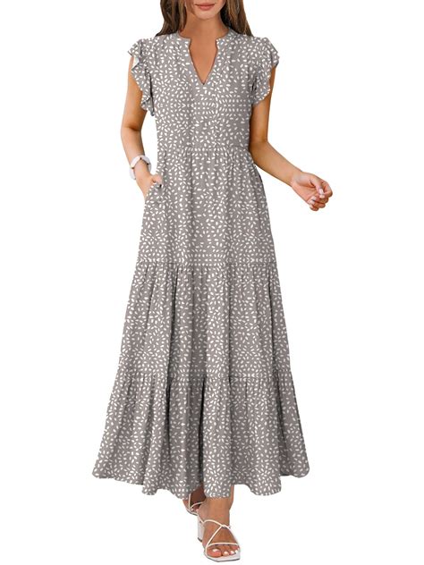 ANRABESS Womens Summer Casual Maxi Dress V Neck Ruffle Sleeve Long ...