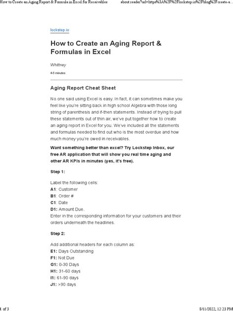 Image result for Aging Report Trending Using Excel