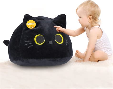 Buy Mammykiss 3D Black Cat Plush Pillow Toy,Soft Kawaii Plushies Cat ...