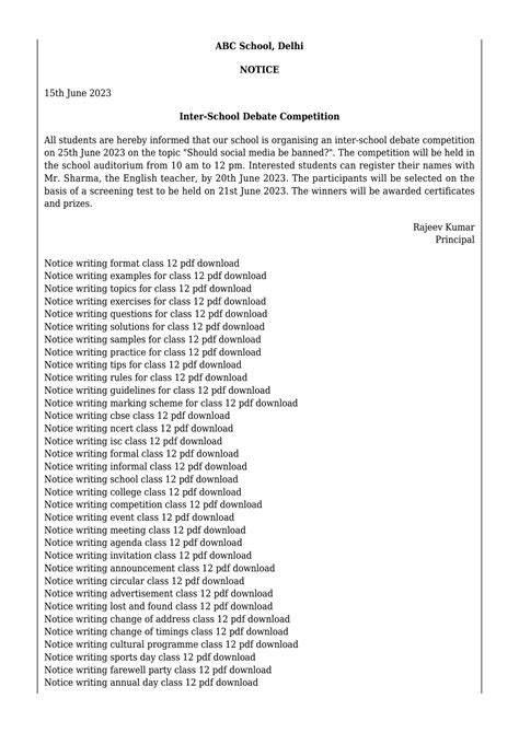 Image result for Notice Writing for Class 12