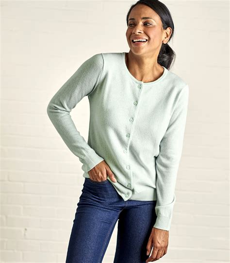 Cool Mint | Womens Cashmere Merino Classic Crew Neck Cardigan ...