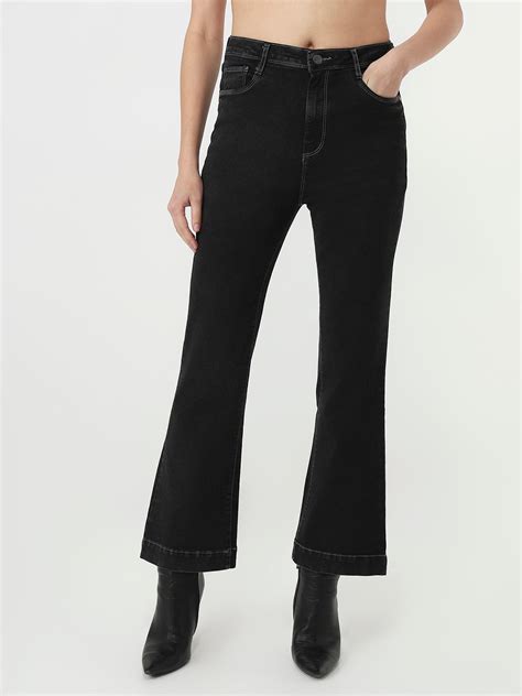 Buy Women Charcoal Black High-Rise Flare Jeans | Kraus Jeans