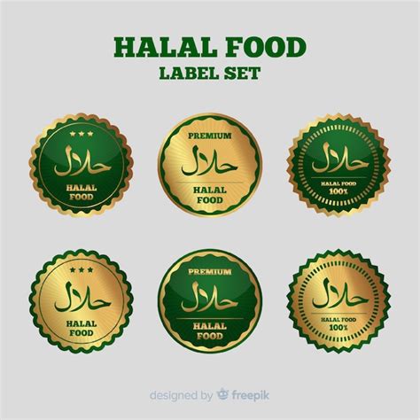 Golden halal label collection with flat design | Free Vector