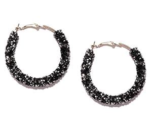 Fabula by OOMPH Jewellery Black Beads Studded Half Hoop Drop Fashion ...