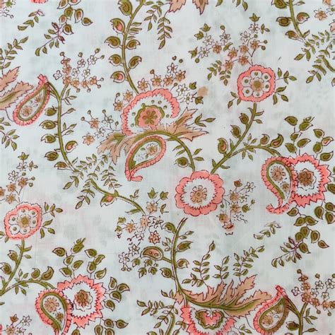 Pure Cotton Jaipuri White With Simple Pink Peach Jaal Hand Block Print ...