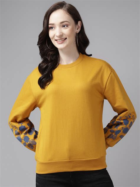 Buy Cayman Women Mustard Yellow Solid Sweatshirt - Sweatshirts for ...