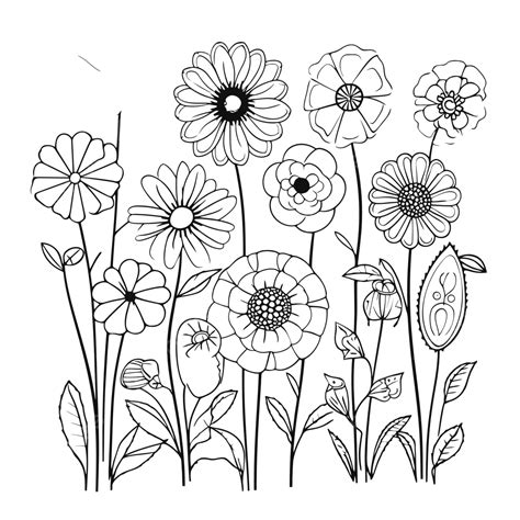 Line Drawing Flower Garden at Ida Barrera blog