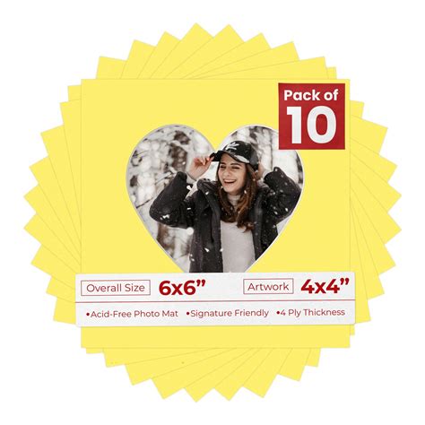 Yellow Mat Board for 6x6 Frames - Heart Opening for 4x4 Photos, Color ...