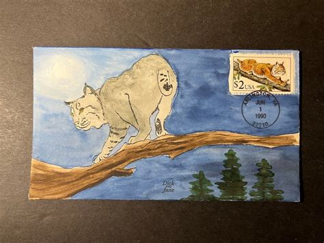 1990 USA First Day Cover FDC Arlington VA No Address Hand Drawn Bobcat ...