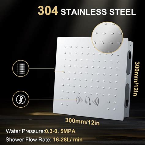 Buy LED Rain Shower System 12 Inch Thermostatic Overhead Shower System ...