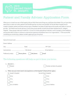 Fillable Online sacredhearteauclaire Patient and Family Advisor ...
