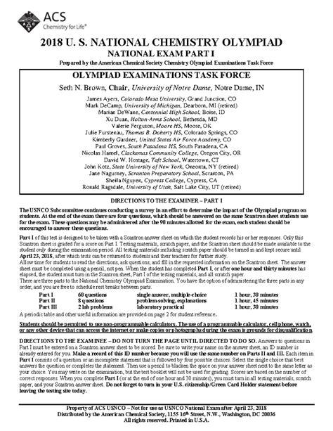 2018 usnco exam part i 1 - Property of ACS USNCO ‒ Not for use as USNCO ...