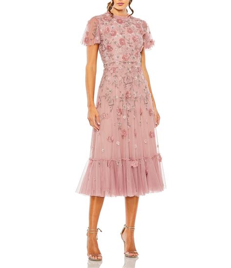 Mac Duggal Beaded Crew Neck Short Sleeve A-Line Dress | Dillard's