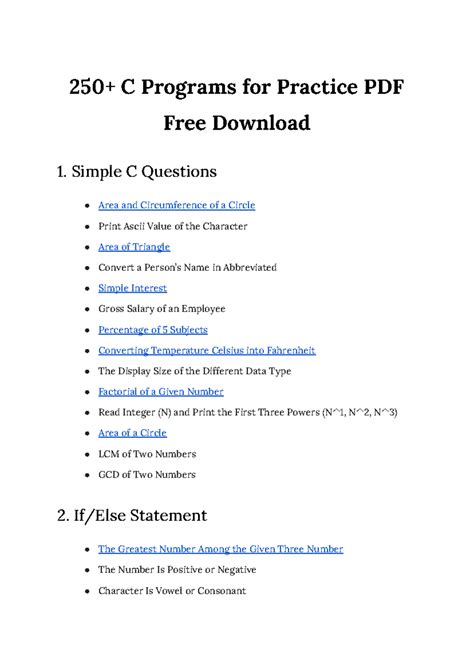 C Programs for Practice: Comprehensive Guide to C Concepts - Studocu