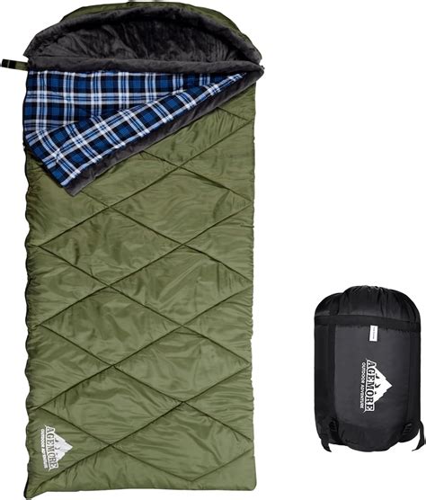 Amazon.com : AGEMORE Cotton Flannel Sleeping Bag with Fleece Lined Hood ...
