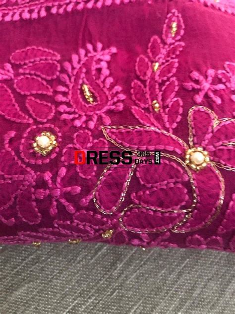 Magenta Organza Beads Chikankari Suit with Heavy Banarasi Dupatta ...