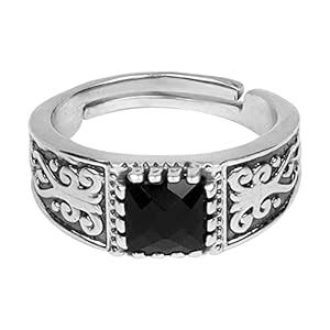 GIVA 925 Silver Oxidised Silver Stylish Black Stone Ring, Adjustable ...