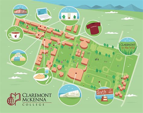 Claremont McKenna College campus map - Illustrated Maps by Tom Woolley
