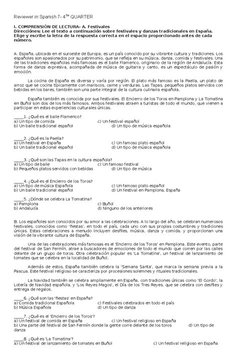 Spanish reviewer 4th quarter - Reviewer in Spanish 7- 4TH QUARTER I ...