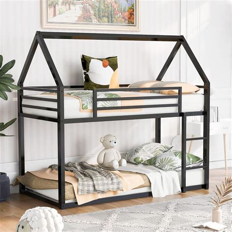 Amazon.com: Merax Modern Twin Over Twin Metal Floor Bunk Bed with ...