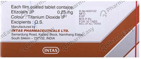 Etilaam 0.25 MG Tablet (10): Uses, Side Effects, Price & Dosage | PharmEasy