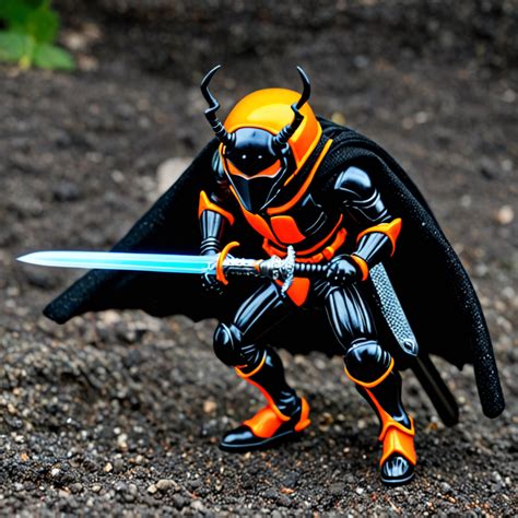 dark black beetle dc has a fire cape and has a sword that's neon orange