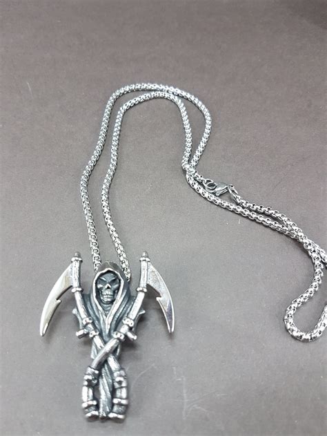 Death With a Scythes Pendant on Stain Less Steel Chain - Etsy