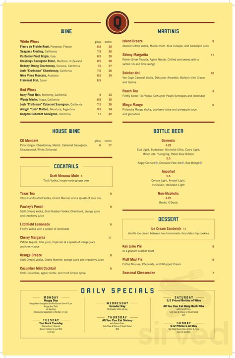 Quigley's 707 Pint & Plate menu in Murrells Inlet, South Carolina, USA