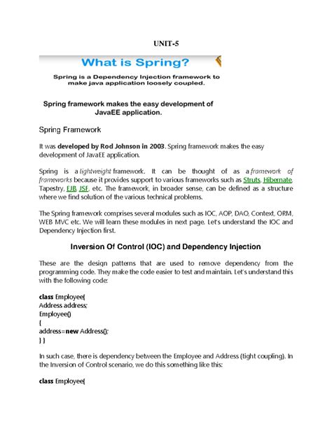 UNIT-5: Spring Framework Overview and Dependency Injection Concepts ...