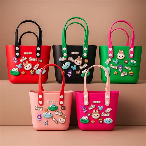 Labubu Kawaii Crocs EVA Bag with Charms – (23*19*13cm) – Kawaii Store