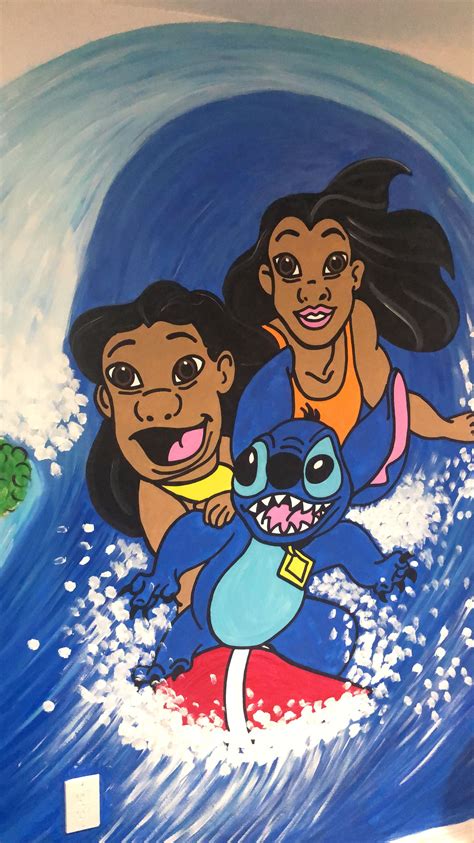Lilo & Stitch hand painted mural 🎨 | Mural painting, Mural, Wall murals