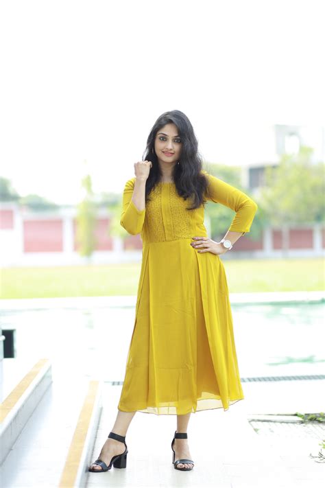 Lemon yellow shaded Georgette Aline Kurti with handwork – MyBudgetStore.in