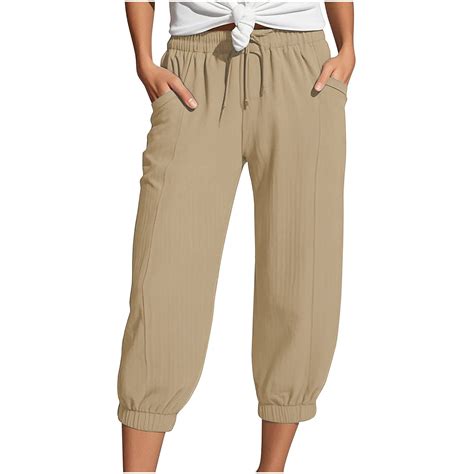 Jxximdong Capris Pants for Women, Linen Wide Leg Pants Casual Loose ...