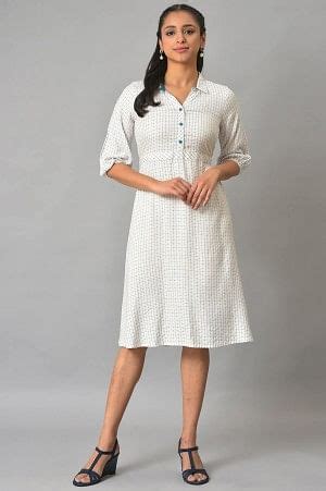 Buy White A-Line Shirt Collar Dress Online for Woman | Shop for Aurelia