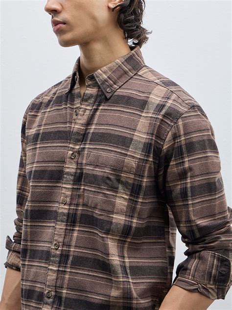 Buy WES Casuals Brown Checkered Relaxed-Fit Shirt from Westside