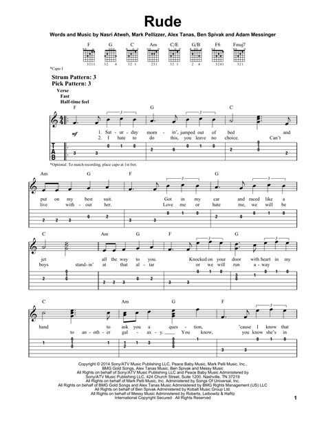 Rude sheet music by MAGIC! (Easy Guitar Tab – 158021)
