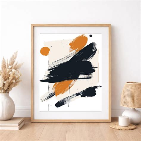 Black Abstract Wall Art Printable, Modern Brush Stroke Art With Ochre ...