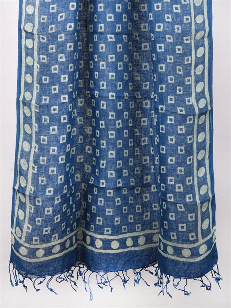 Aasmani Blue Hand Block Printed Aster Phool Kota Doria Dupatta