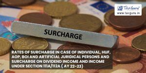 Rates of Surcharge in case of Individual, HUF, AOP, BOI & AJP