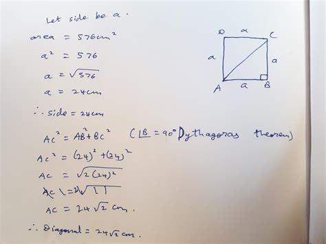 perimeter and area.The area of square is 576 CM square find the length ...