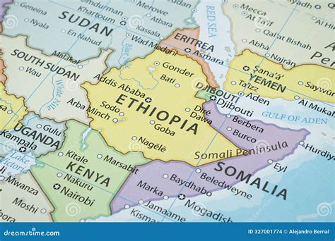 Close Up To a Ethiopia Political Map with Country Frontiers Stock Photo - Image of capitals ...