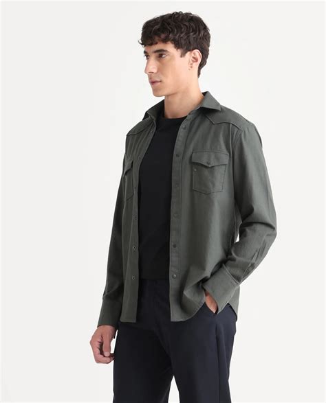 Rare Rabbit Men's Taison-25 Dark Grey Cotton Plain Regular Fit Full Sl