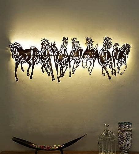 Vfrills Metal Seven Running Horses wall decor with LED light big for ...