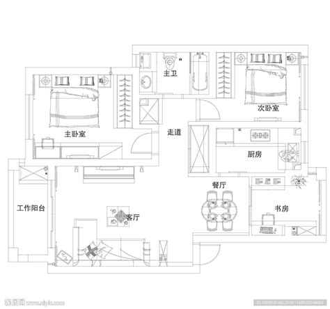 家装CAD图纸[32],美式田园风格两层3室CAD施工图全套-齐生设计职业学校
