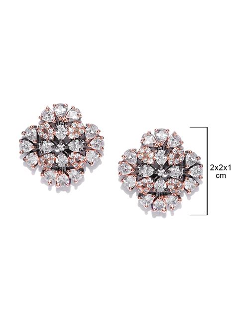 Designer Rose Gold Plated American Diamond Stud Earring For Women And ...