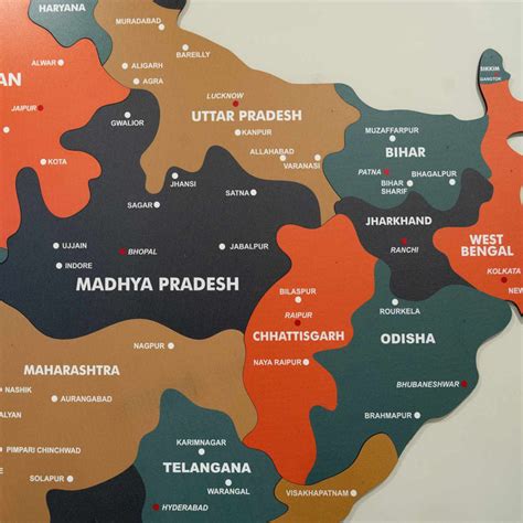 Buy Wall Art - Tortila Wooden Colored Map of India | Arcedior