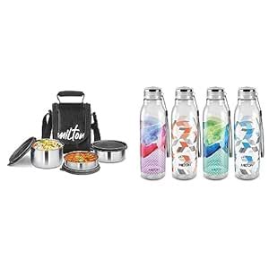 MILTON Tasty 3 Lunch Box, Black & MILTON Helix 1000 Pet Water Bottle ...