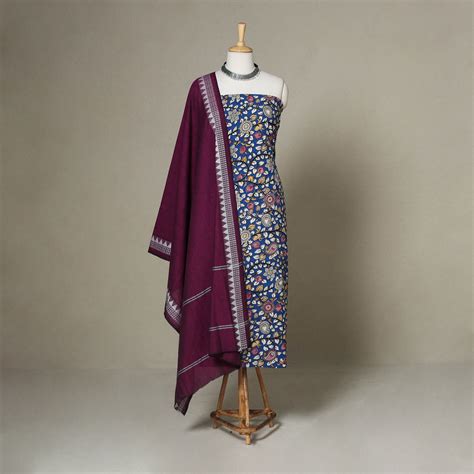 Blue 2pc Unstitched Printed Cotton Kalamkari Dress Material